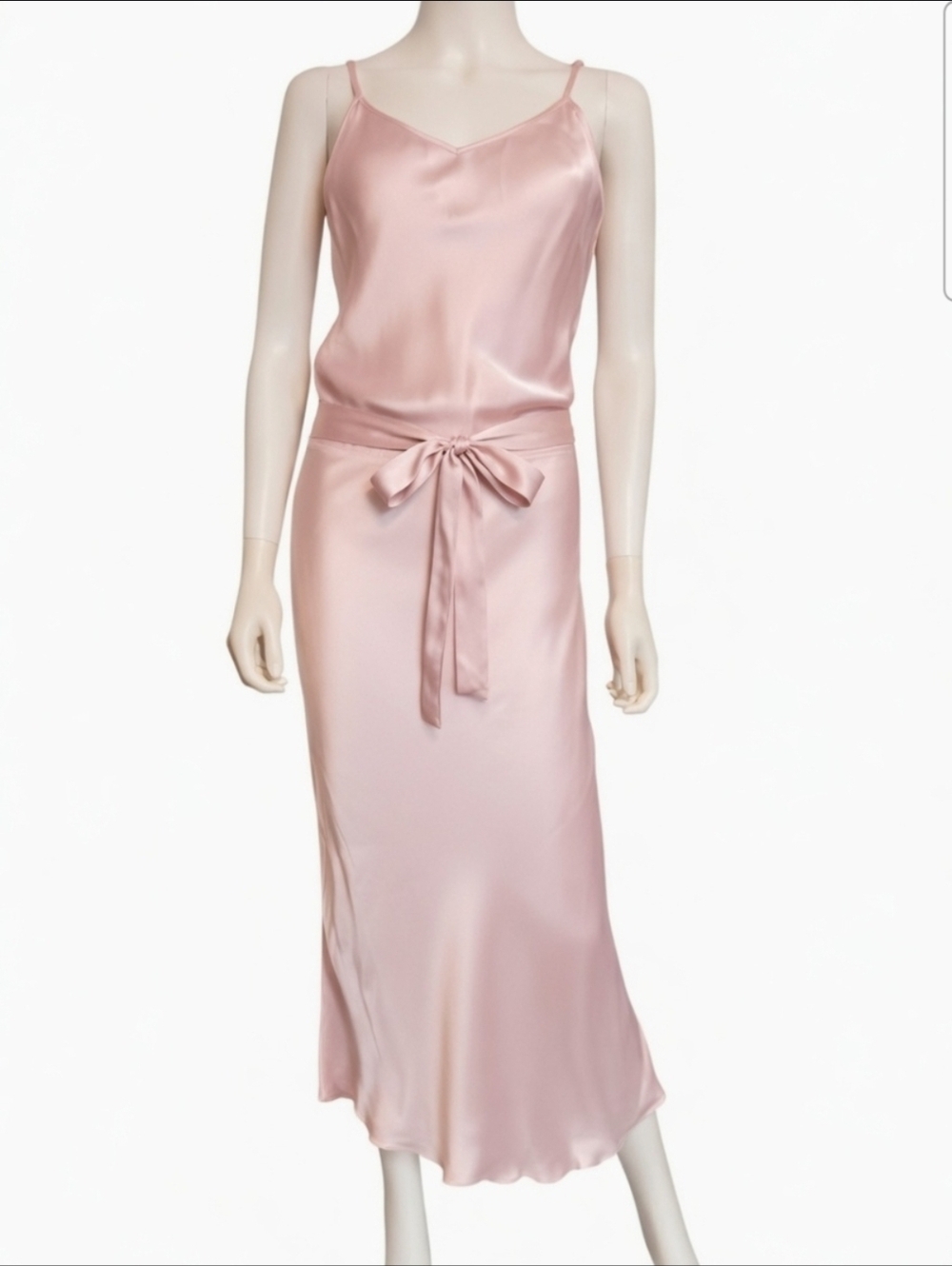 FLANNEL | Lottie Pink Satin Slip Dress Bias Midi Cami Minimalist Size S